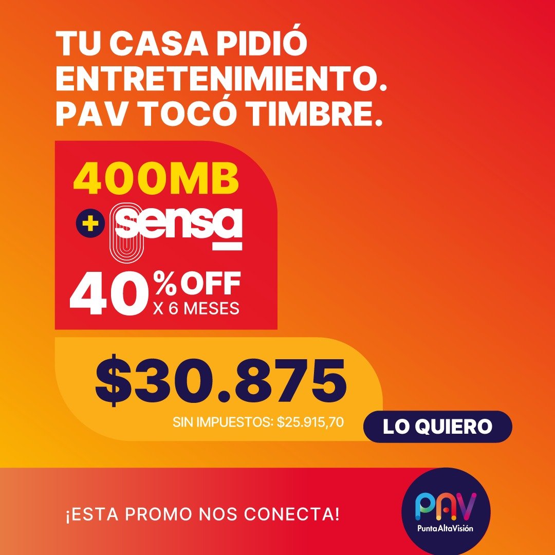 Promo 400 Mb más Sensa con 40 por ciento off por 6 meses